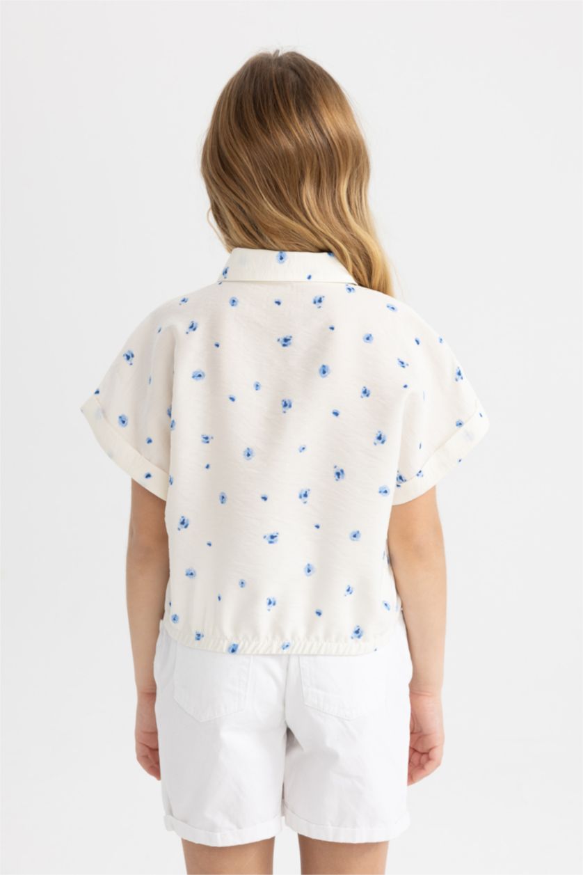 FILLES BLEU Clair Chemise Courte à Motifs à Manches Courtes pour Fille