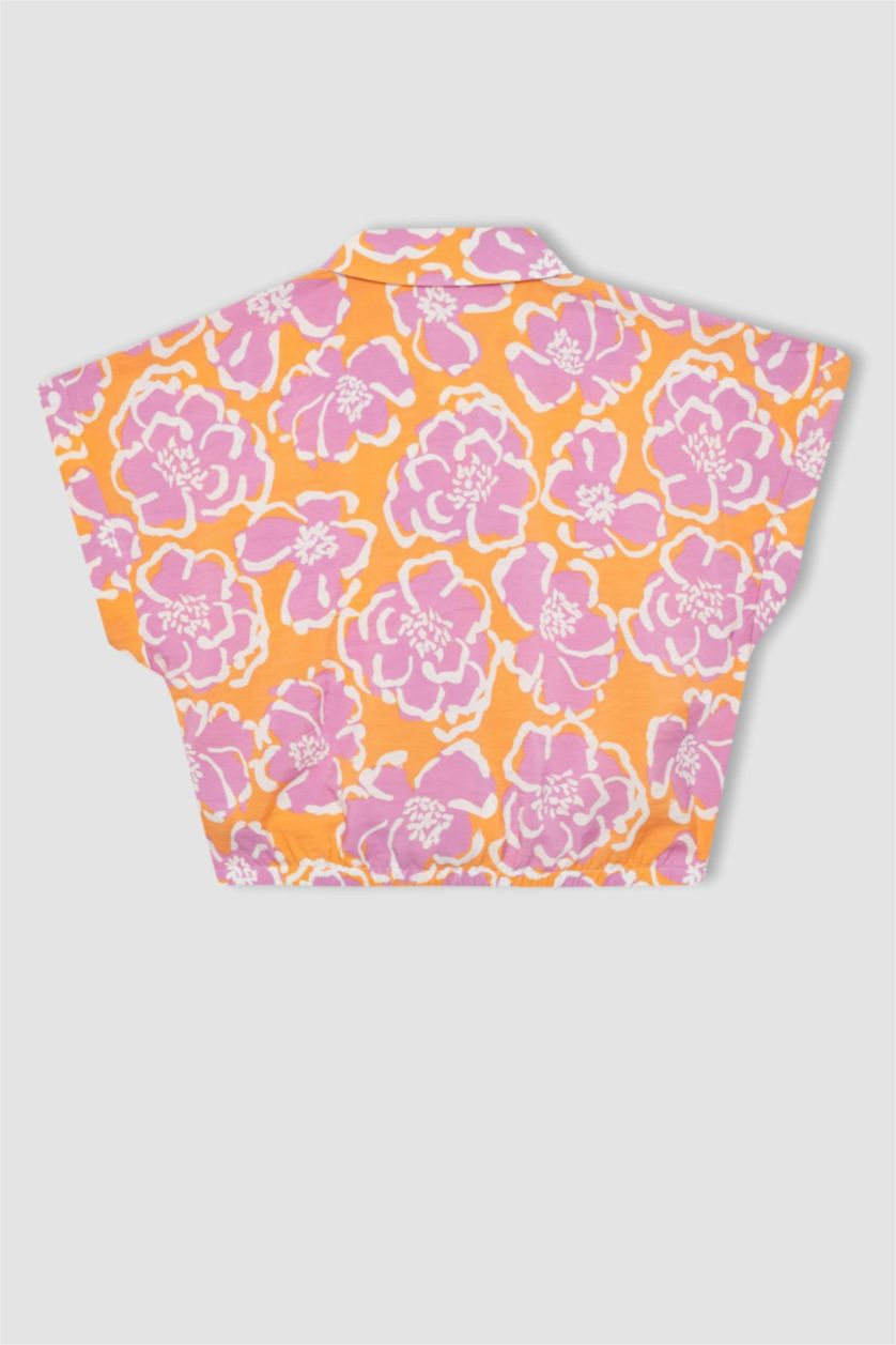 Kız Çocuk - Genç Kız Lila Kız Çocuk Crop Kısa Kollu Desenli Gömlek