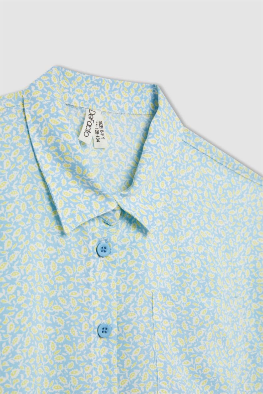 بناتي أزرق قميص كروب بناتي نص كم