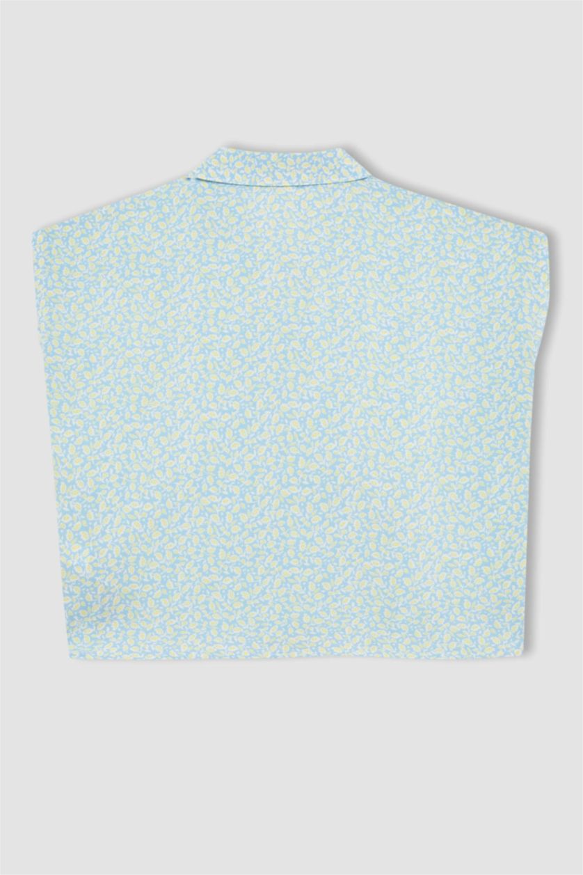 بناتي أزرق قميص كروب بناتي نص كم