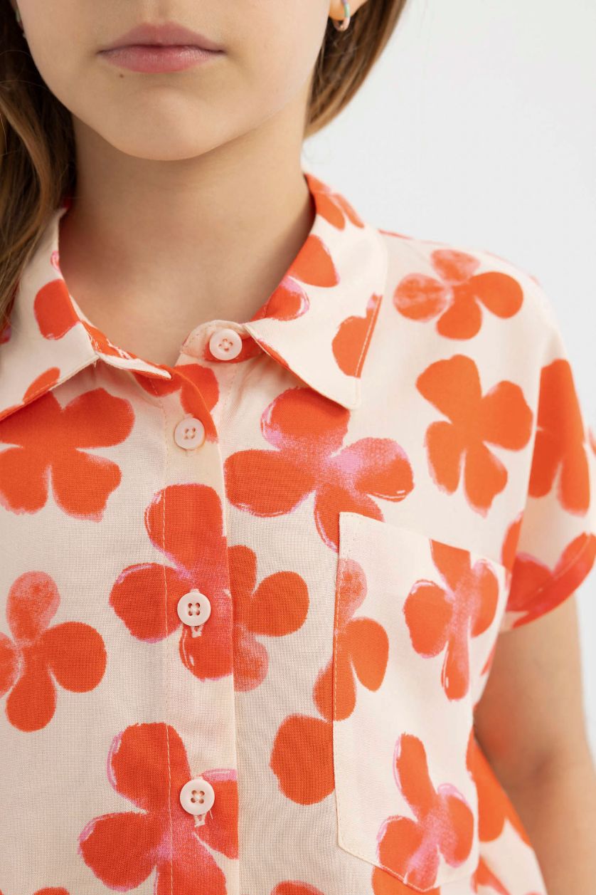 بنات أحمر قميص كروب بناتي نص ردن منقوش