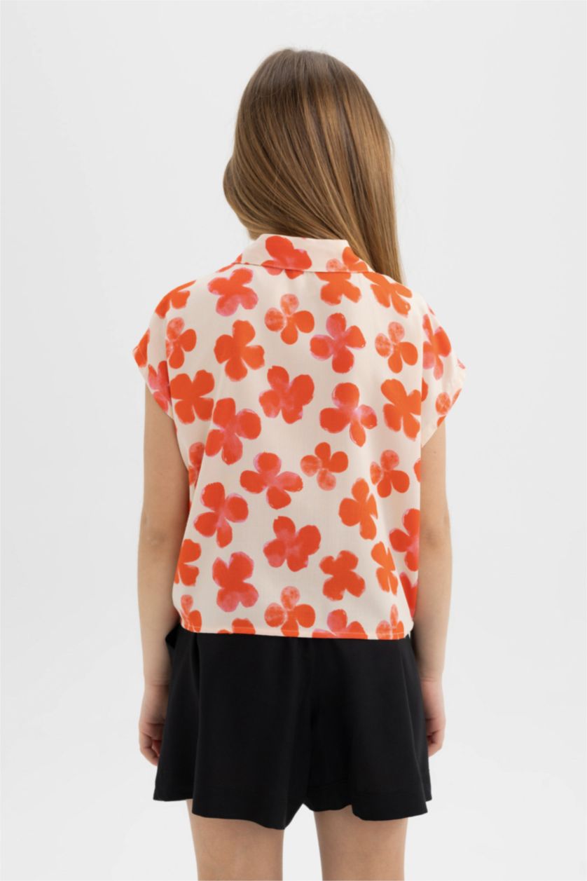 بنات أحمر قميص كروب بناتي نص ردن منقوش