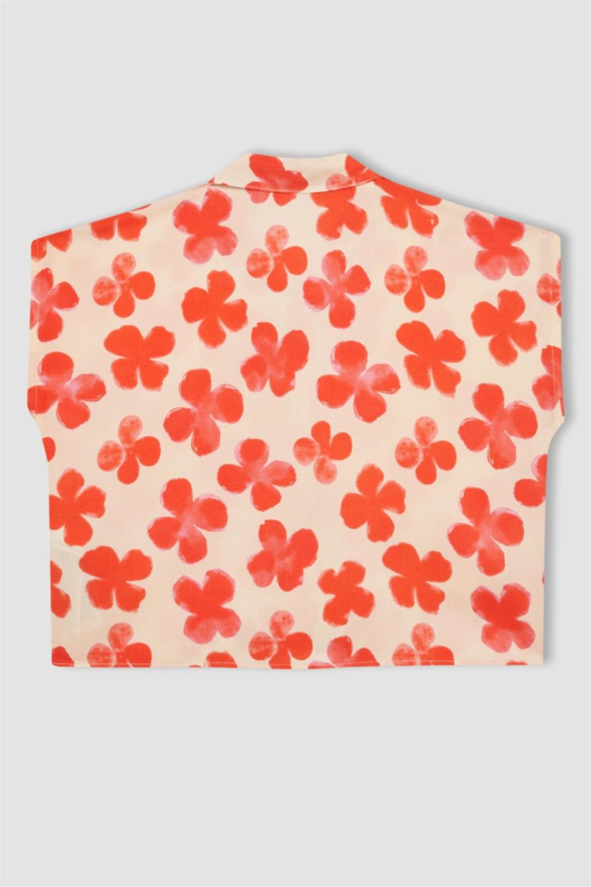 بنات أحمر قميص كروب بناتي نص ردن منقوش