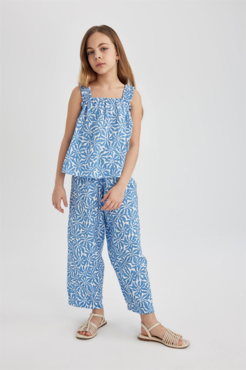 Kız Çocuk - Genç Kız Mavi Desenli Askılı Bluz Kız Çocuk