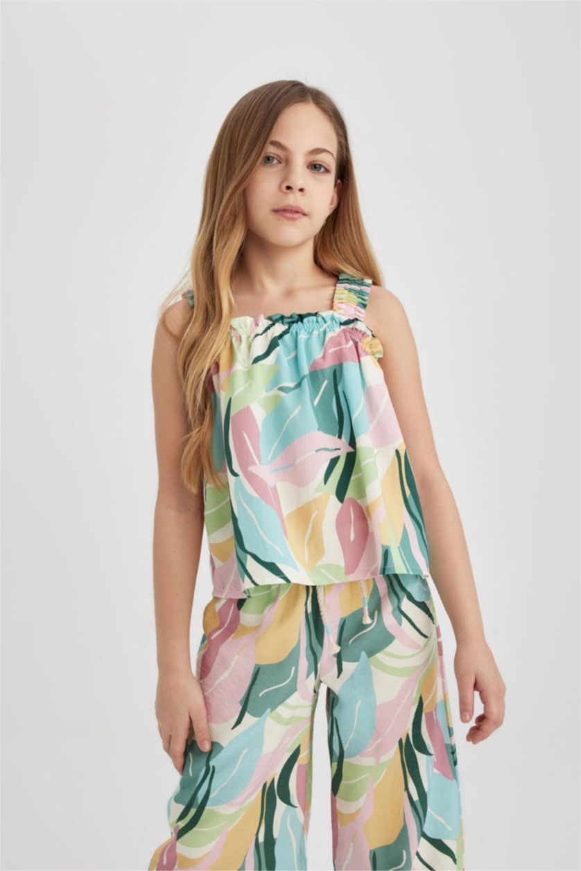 بنات أخضر بلوزة بناتي بحمالات قصة مريحة