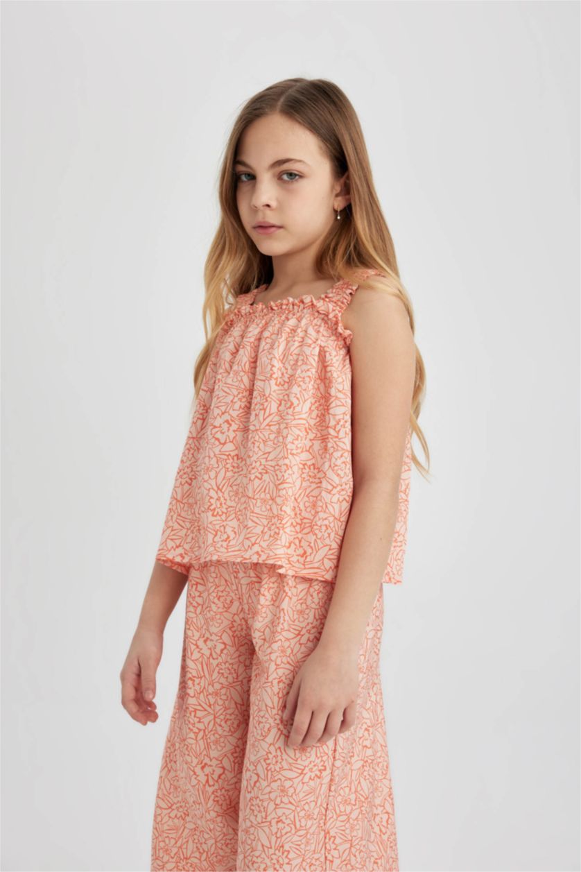 Kız Çocuk - Genç Kız Somon Desenli Askılı Bluz Kız Çocuk