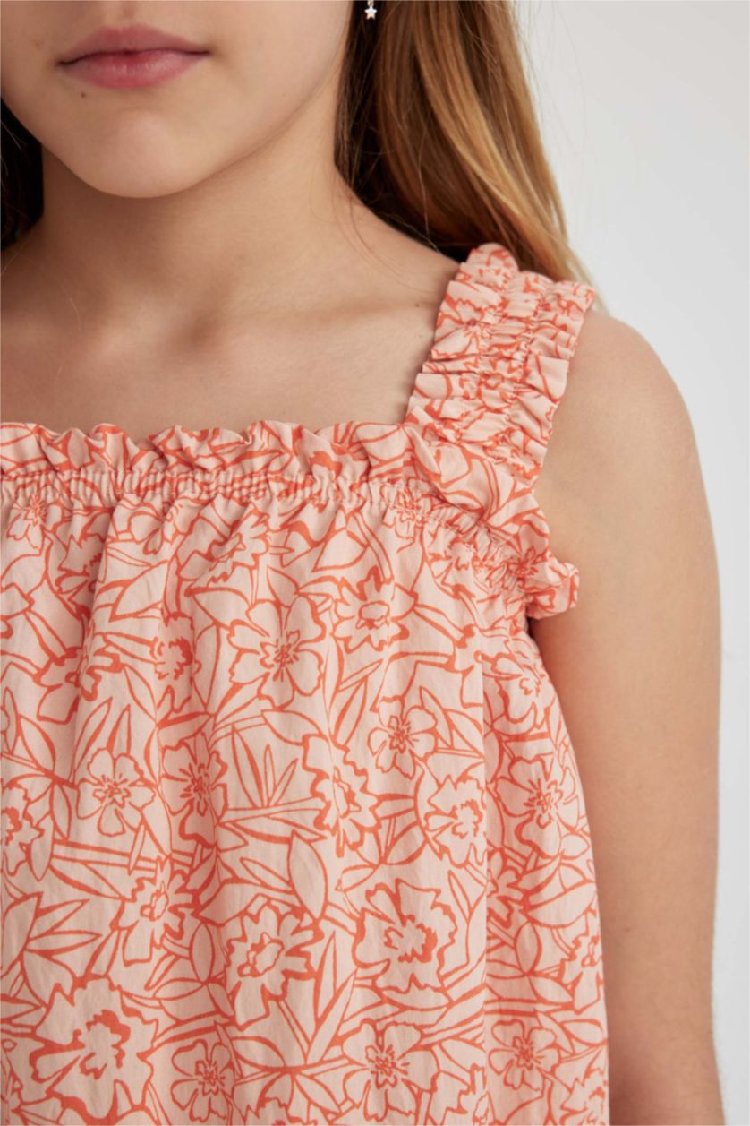 Kız Çocuk - Genç Kız Somon Desenli Askılı Bluz Kız Çocuk