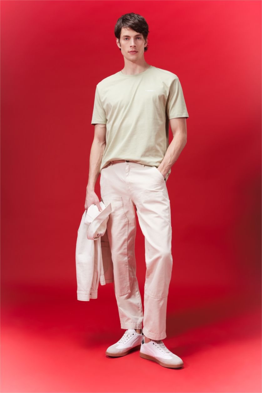 Erkek Açık Yeşil Regular Fit Bisiklet Yaka Baskılı Kısa Kollu Tişört