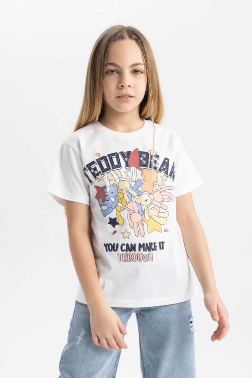 FILLES Blanc T-shirt imprimé à manches courtes pour fille