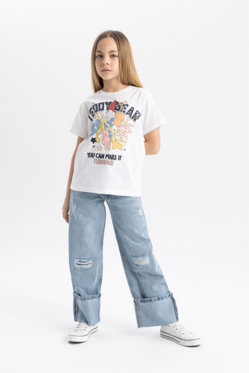 FILLES Blanc T-shirt imprimé à manches courtes pour fille