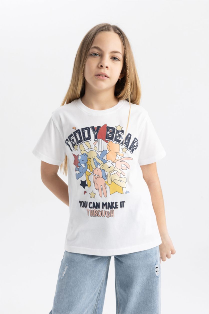 FILLES Blanc T-shirt imprimé à manches courtes pour fille