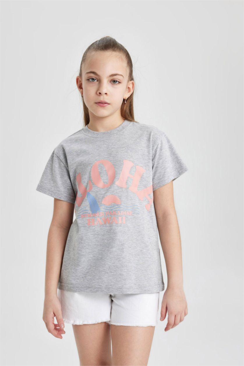 Девочки и подростки Светло-серый меланж Футболка стандартного кроя для девочек