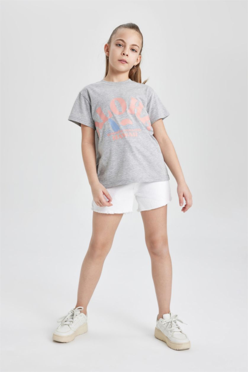 Девочки и подростки Светло-серый меланж Футболка стандартного кроя для девочек