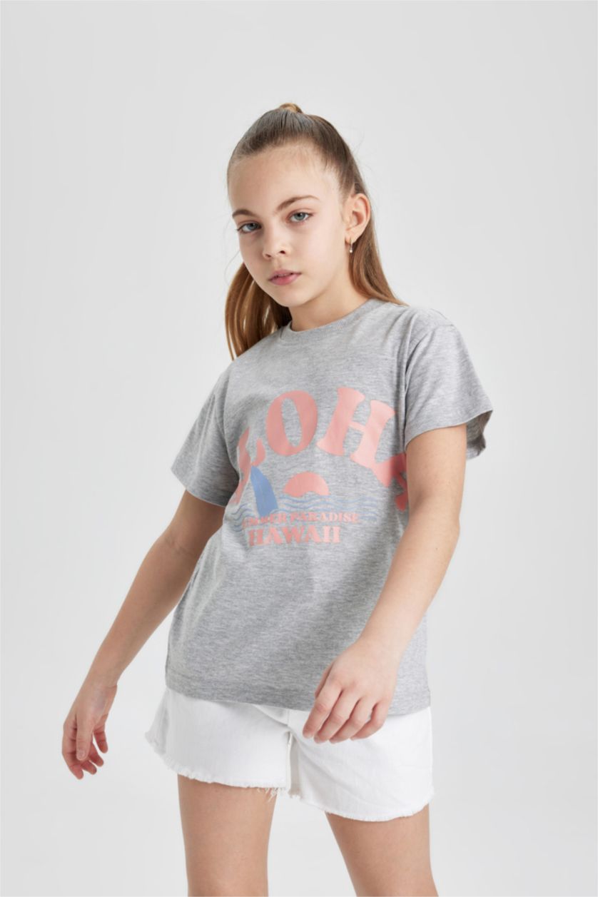 Девочки и подростки Светло-серый меланж Футболка стандартного кроя для девочек