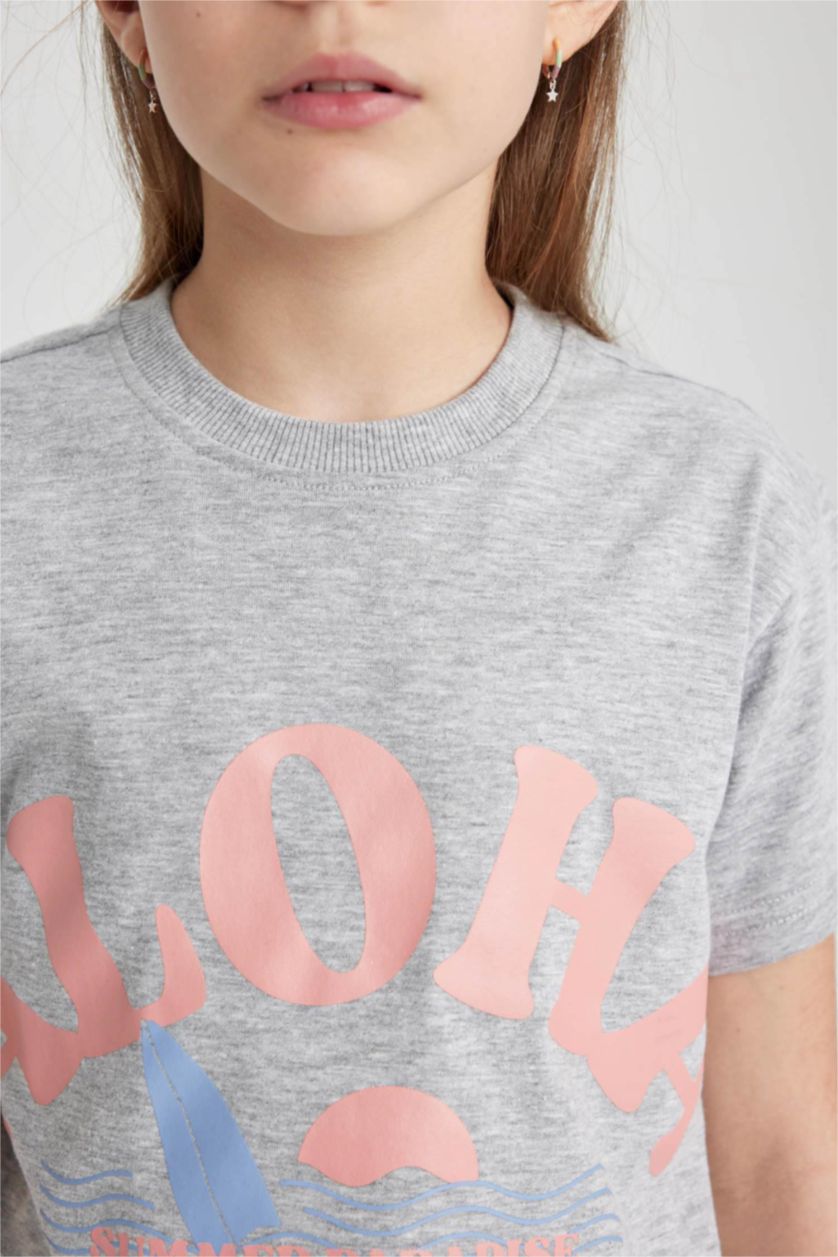 Девочки и подростки Светло-серый меланж Футболка стандартного кроя для девочек