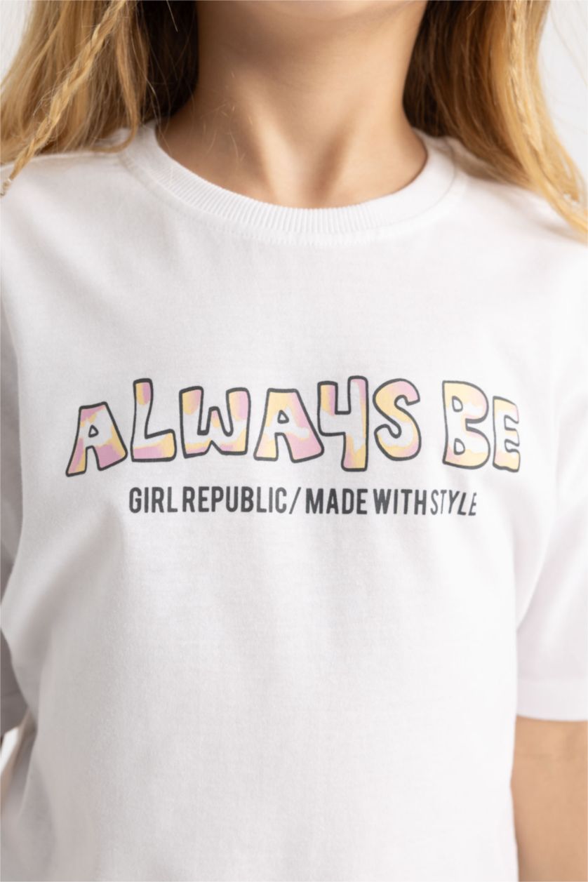 بنات أبيض تيشيرت بنات نص كم قصة مريحة برقبة مستديرة