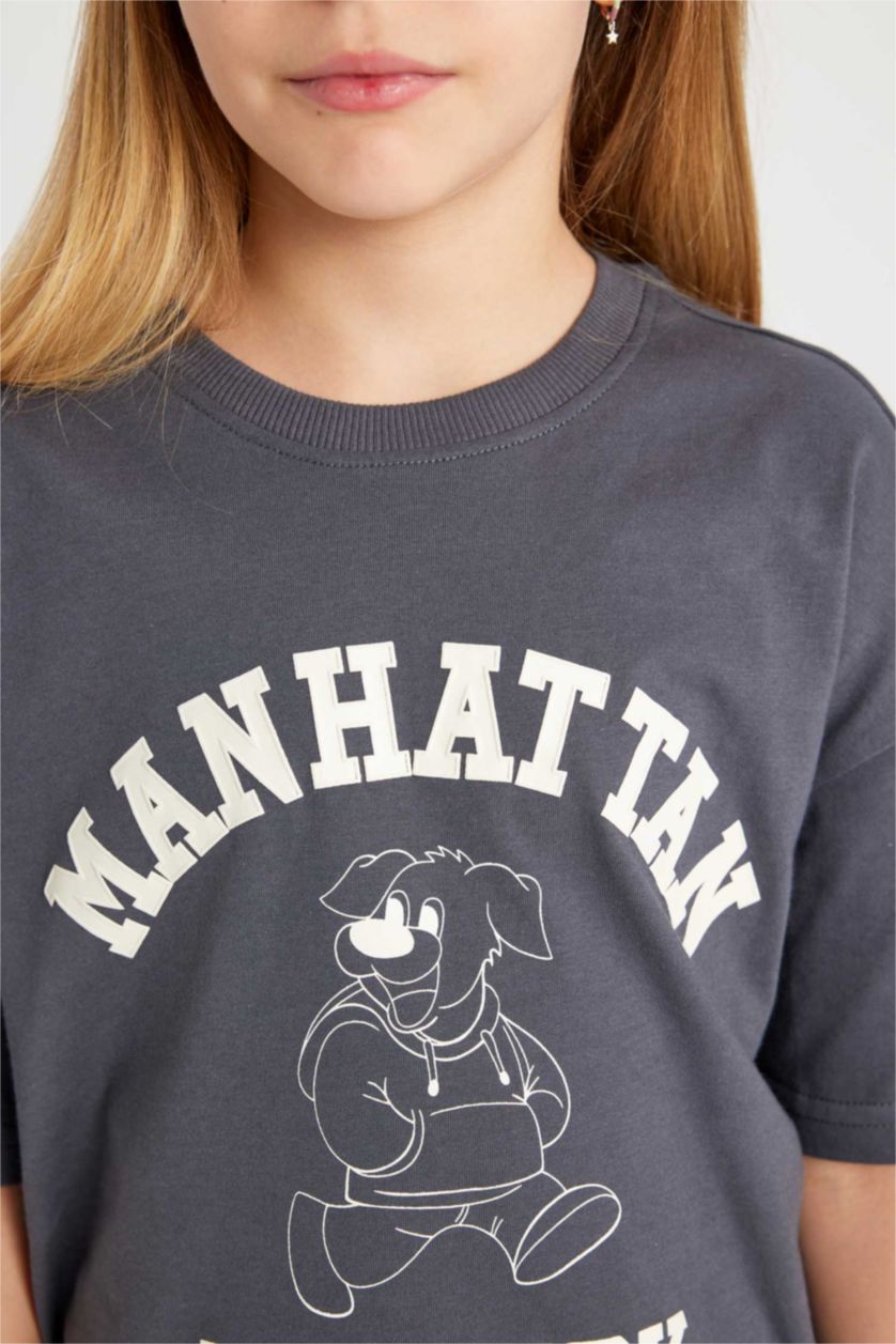 بنات أنثرا تيشيرت بناتي واسع نص كم