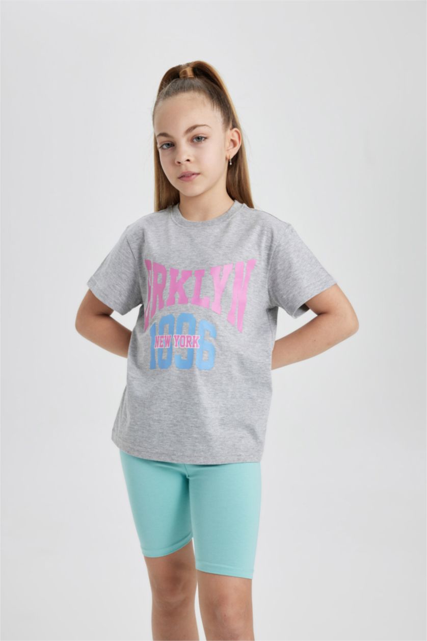 GIRLS & TEENS Light Grey Melange Girl Slogan Printed Short Sleeve T-Shirt