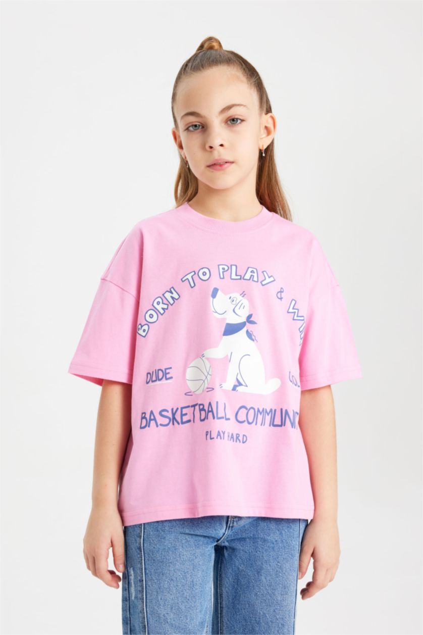 FILLES Rose T-shirt à manches courtes Imprimé Animalier Fille