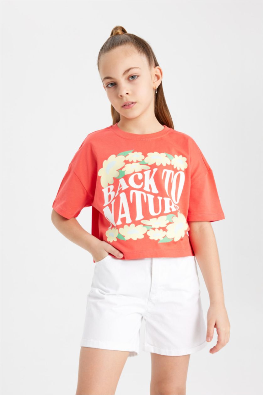 GIRLS & TEENS Light Red Flower Short Sleeve T-Shirt
