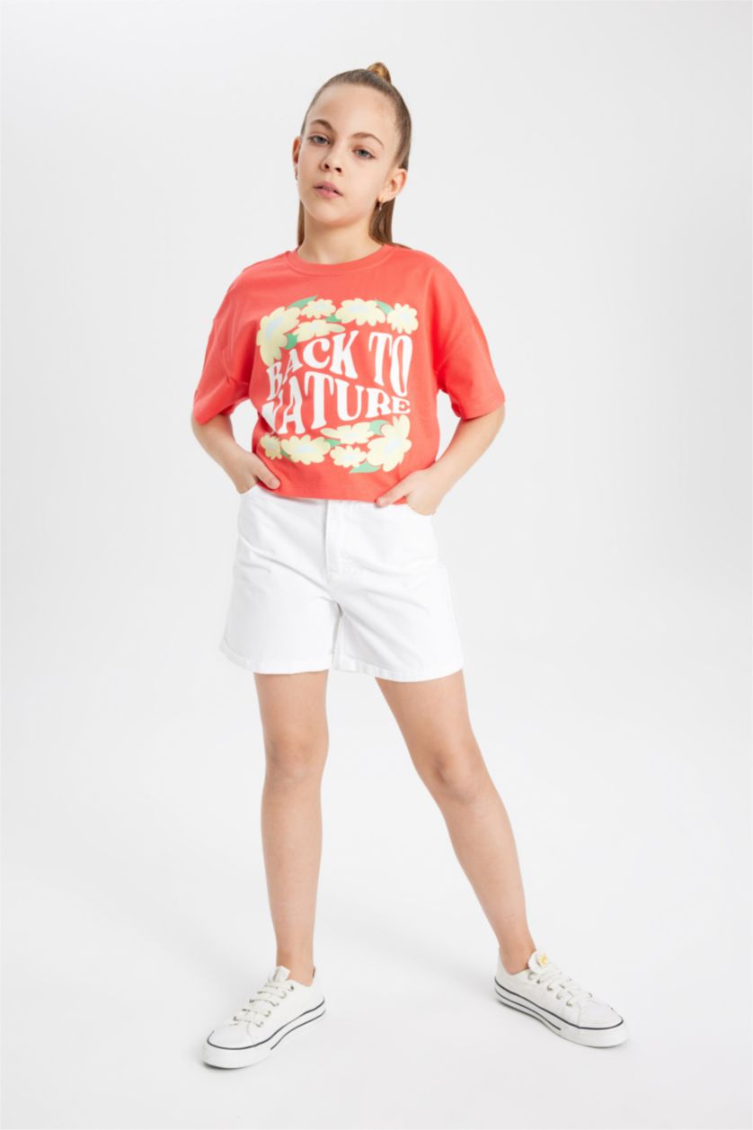 GIRLS & TEENS Light Red Flower Short Sleeve T-Shirt