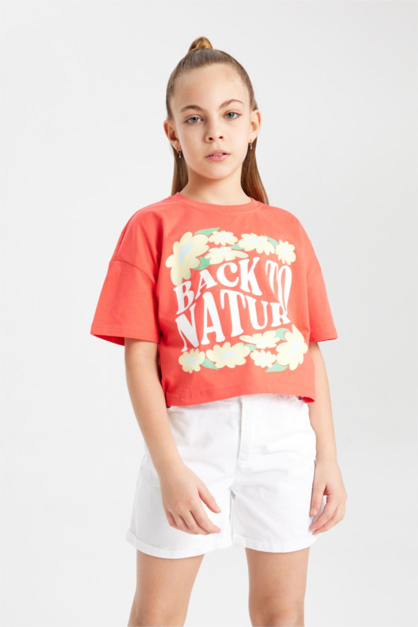 GIRLS & TEENS Light Red Flower Short Sleeve T-Shirt