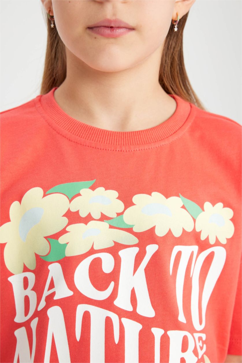 GIRLS & TEENS Light Red Flower Short Sleeve T-Shirt