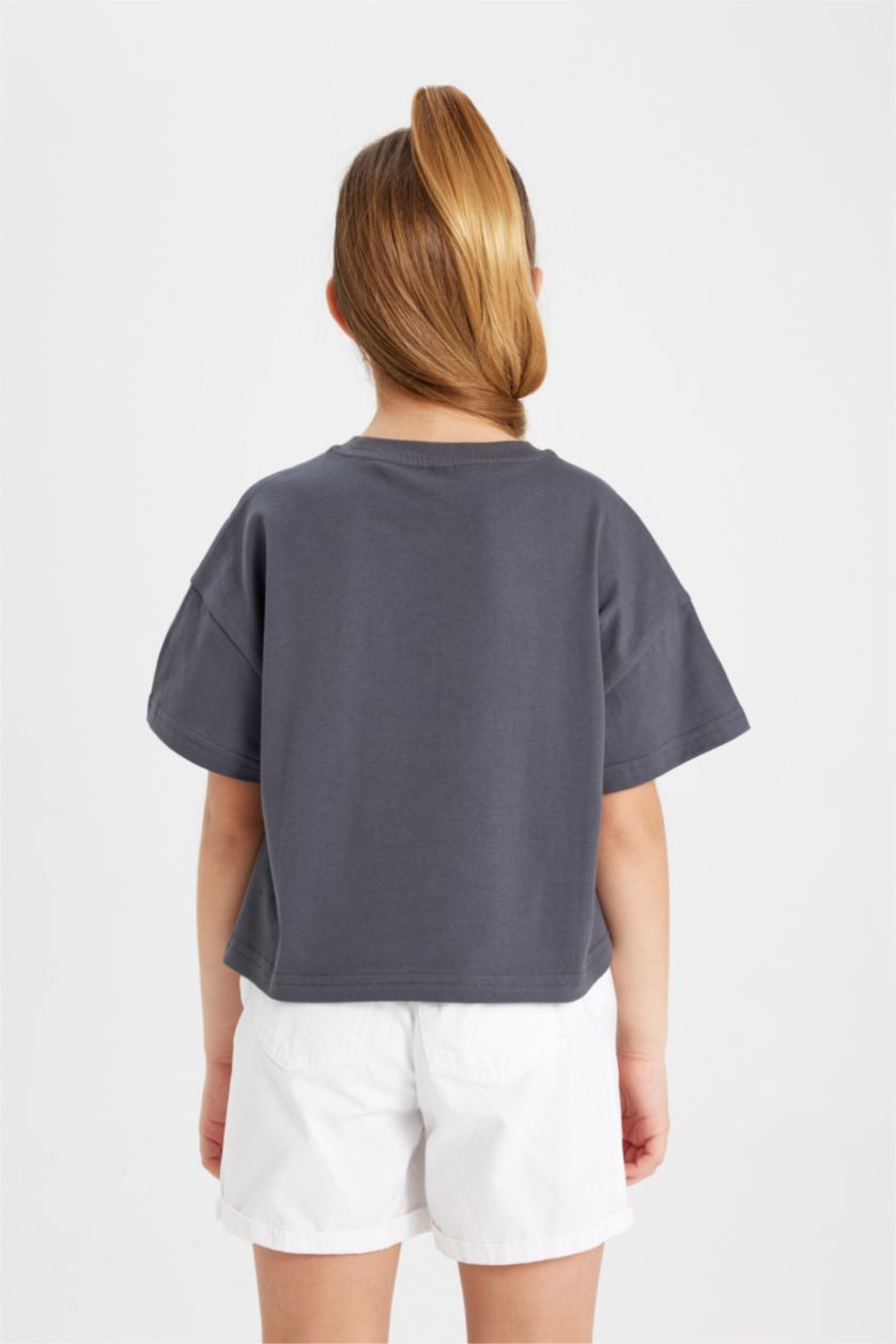 بنات أنثرا تيشيرت نص كم بطبعة شعار أوفر سايز