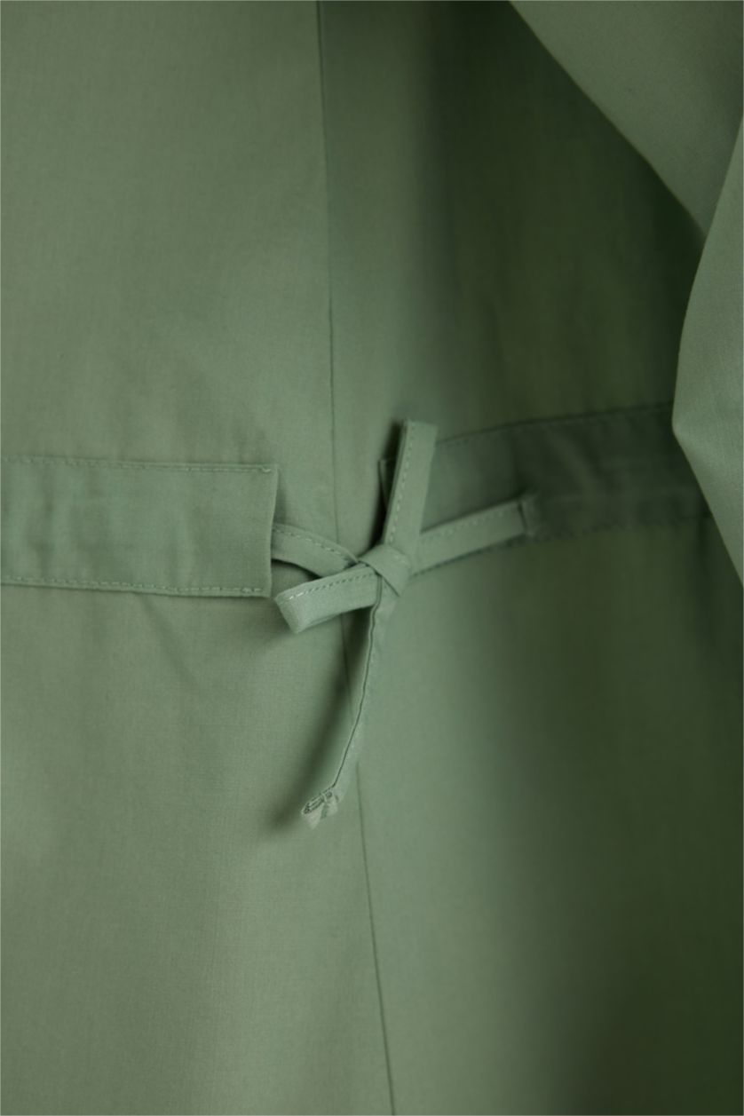 WOMAN Light Green Shirt Collar Poplin Long Sleeve Dress