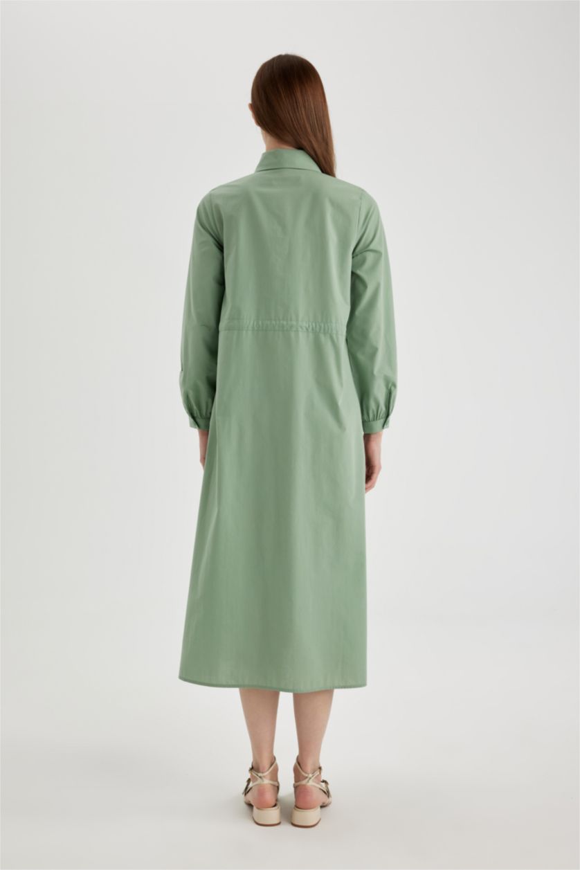 WOMAN Light Green Shirt Collar Poplin Long Sleeve Dress