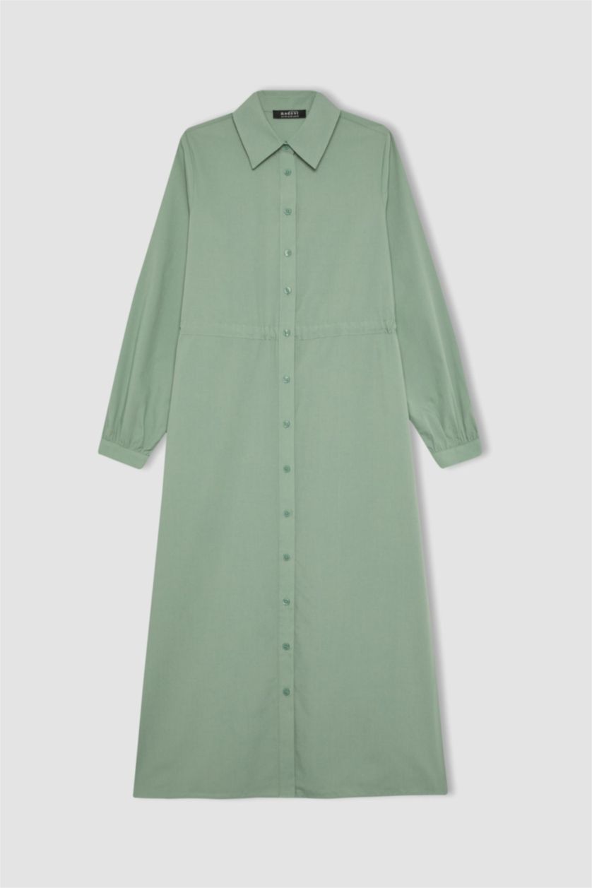 WOMAN Light Green Shirt Collar Poplin Long Sleeve Dress
