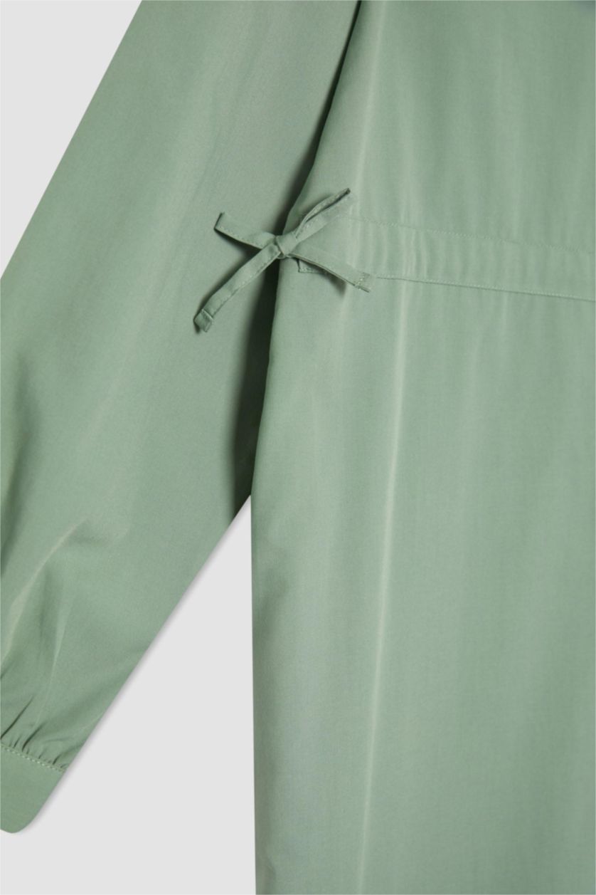 WOMAN Light Green Shirt Collar Poplin Long Sleeve Dress