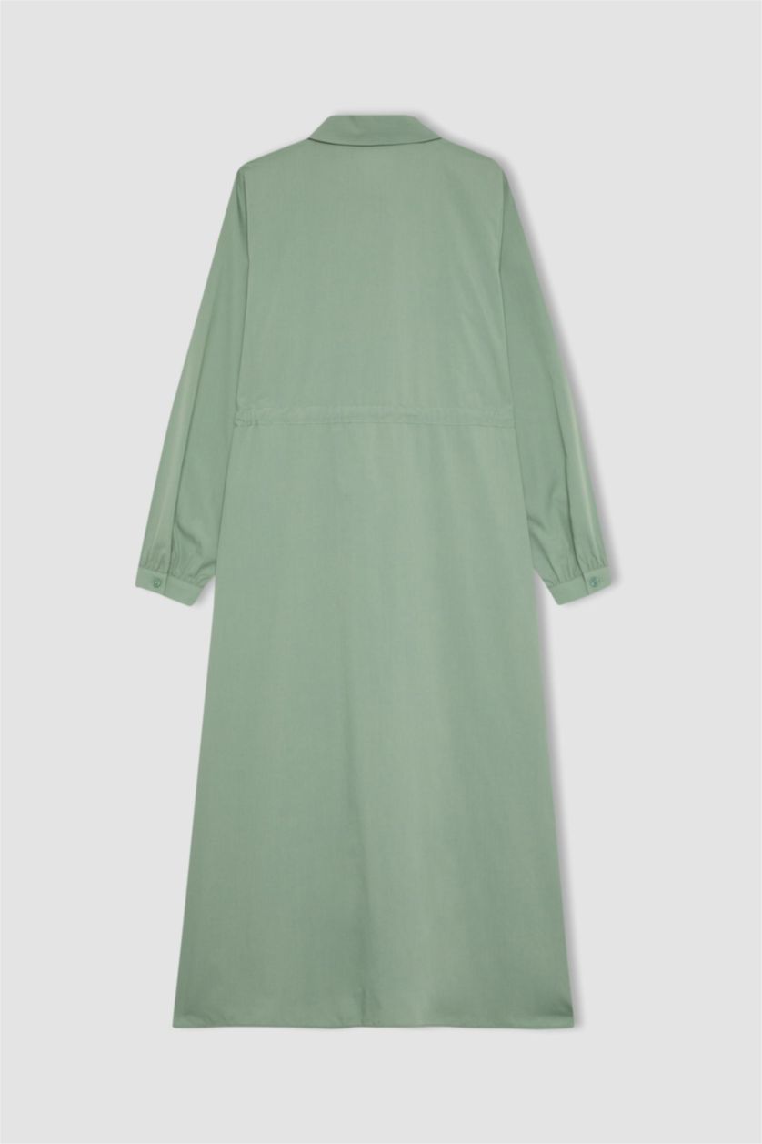 WOMAN Light Green Shirt Collar Poplin Long Sleeve Dress