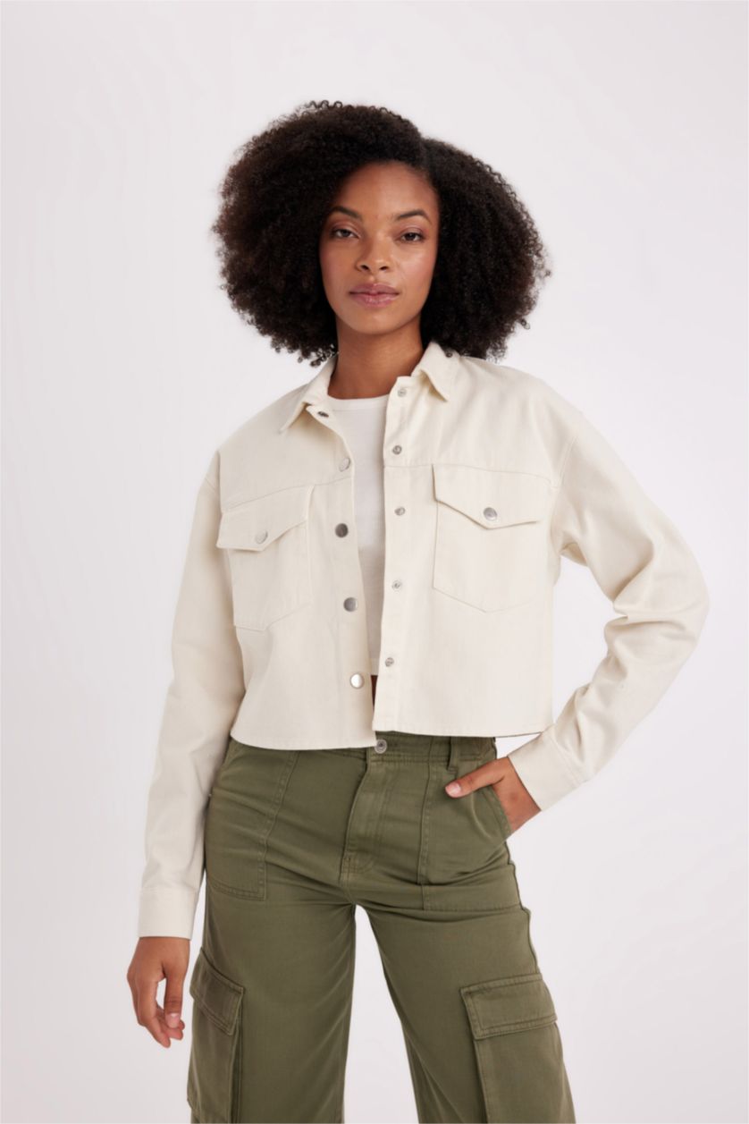 FEMME Écru Chemise Oversize Gabardine Manches Longues