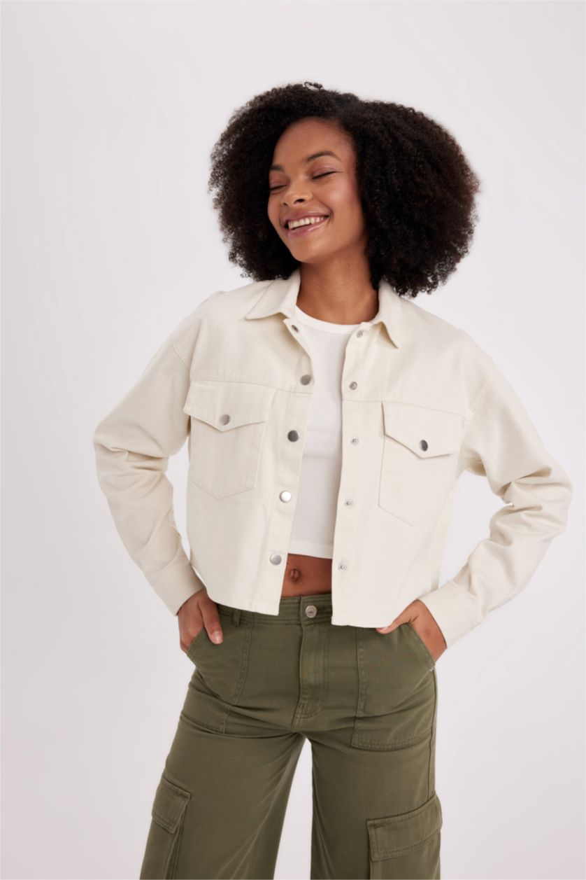 FEMME Écru Chemise Oversize Gabardine Manches Longues