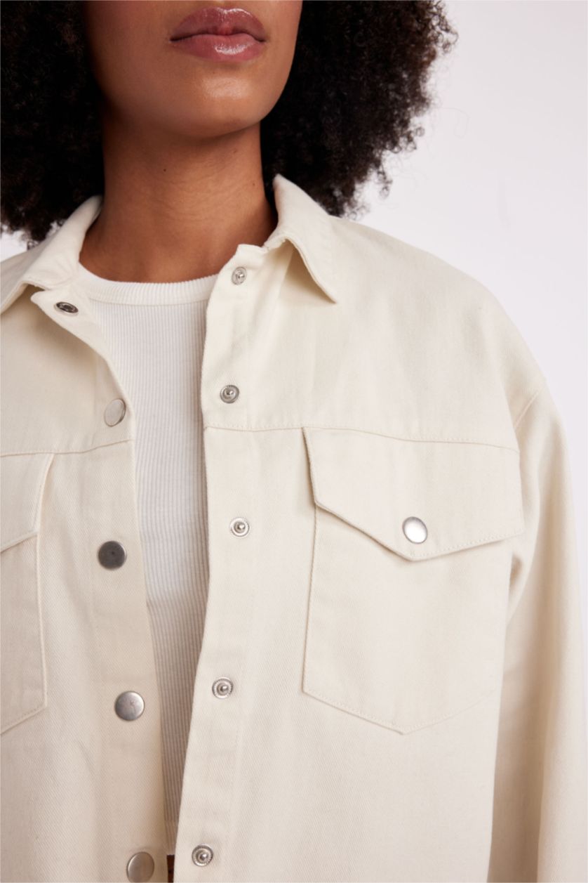 FEMME Écru Chemise Oversize Gabardine Manches Longues