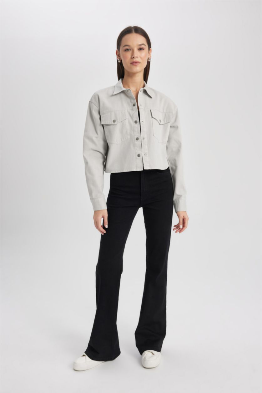 FEMME Gris Clair Chemise Oversize Gabardine Manches Longues