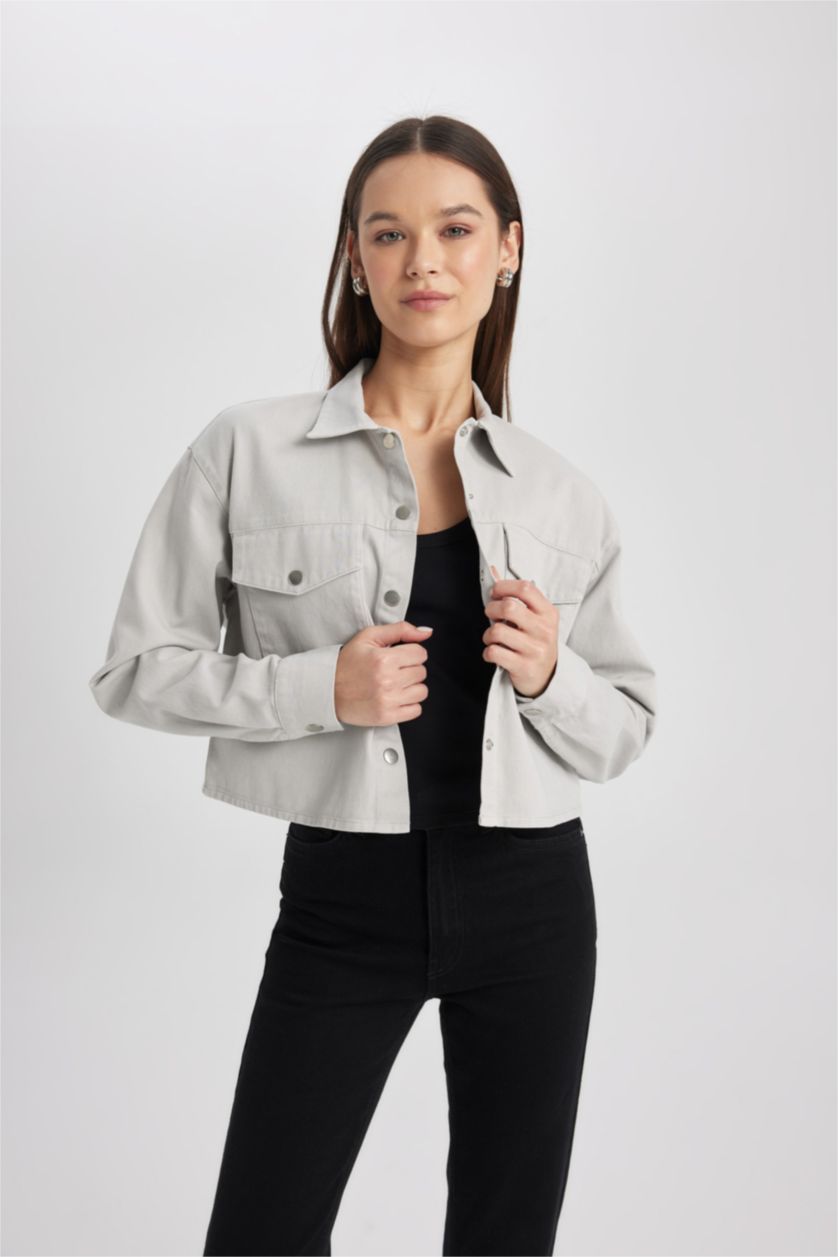 FEMME Gris Clair Chemise Oversize Gabardine Manches Longues