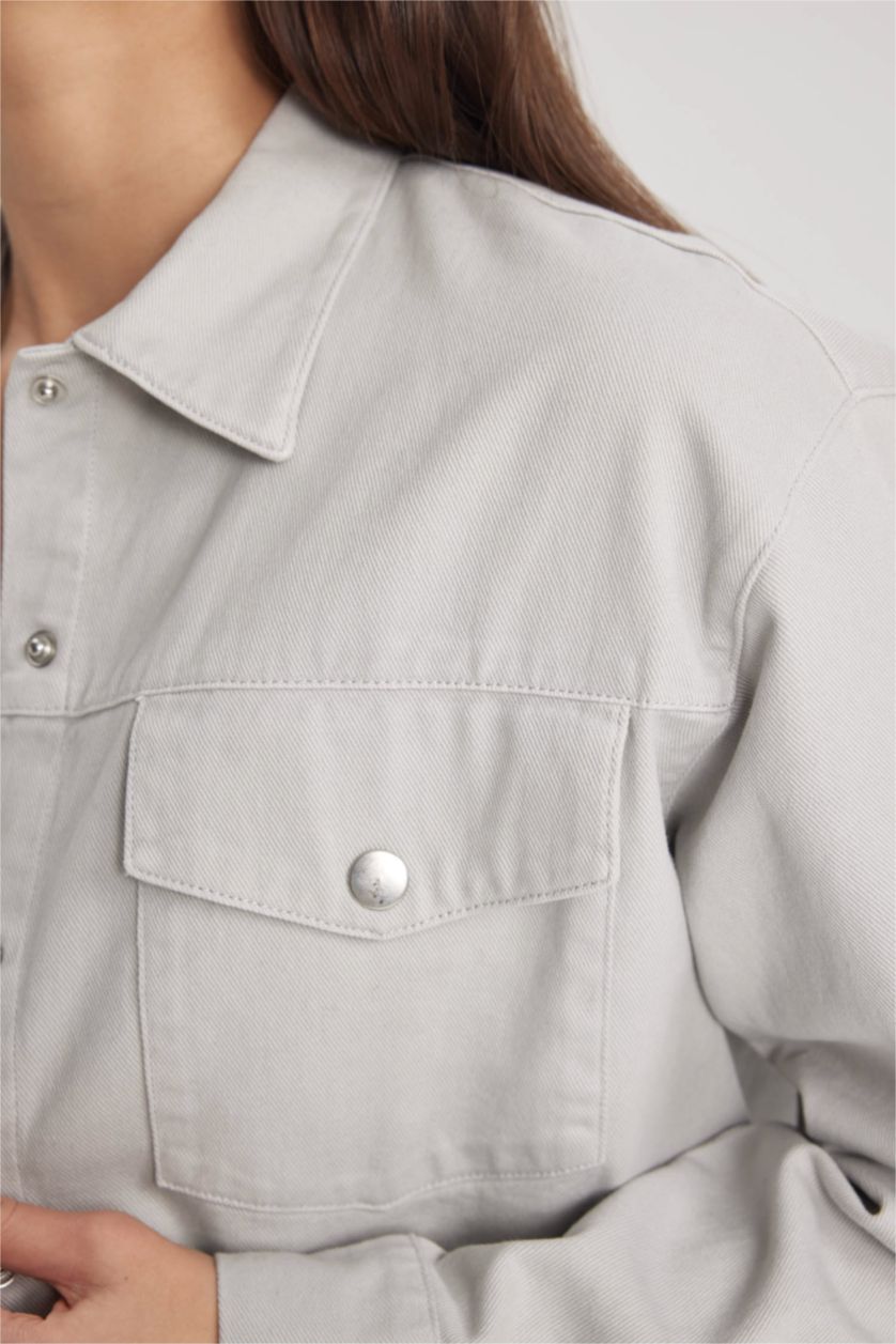 FEMME Gris Clair Chemise Oversize Gabardine Manches Longues