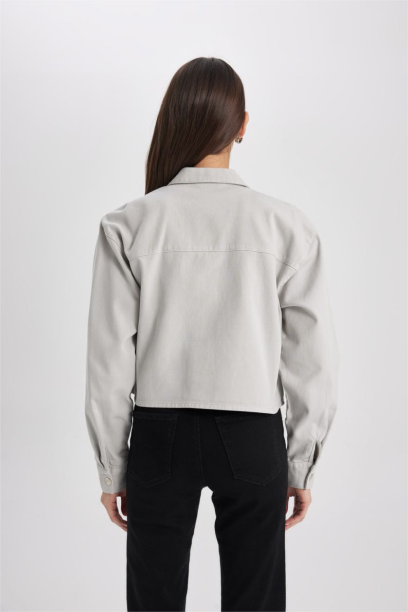 FEMME Gris Clair Chemise Oversize Gabardine Manches Longues