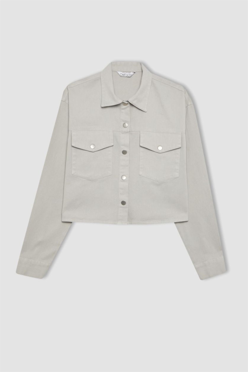 FEMME Gris Clair Chemise Oversize Gabardine Manches Longues