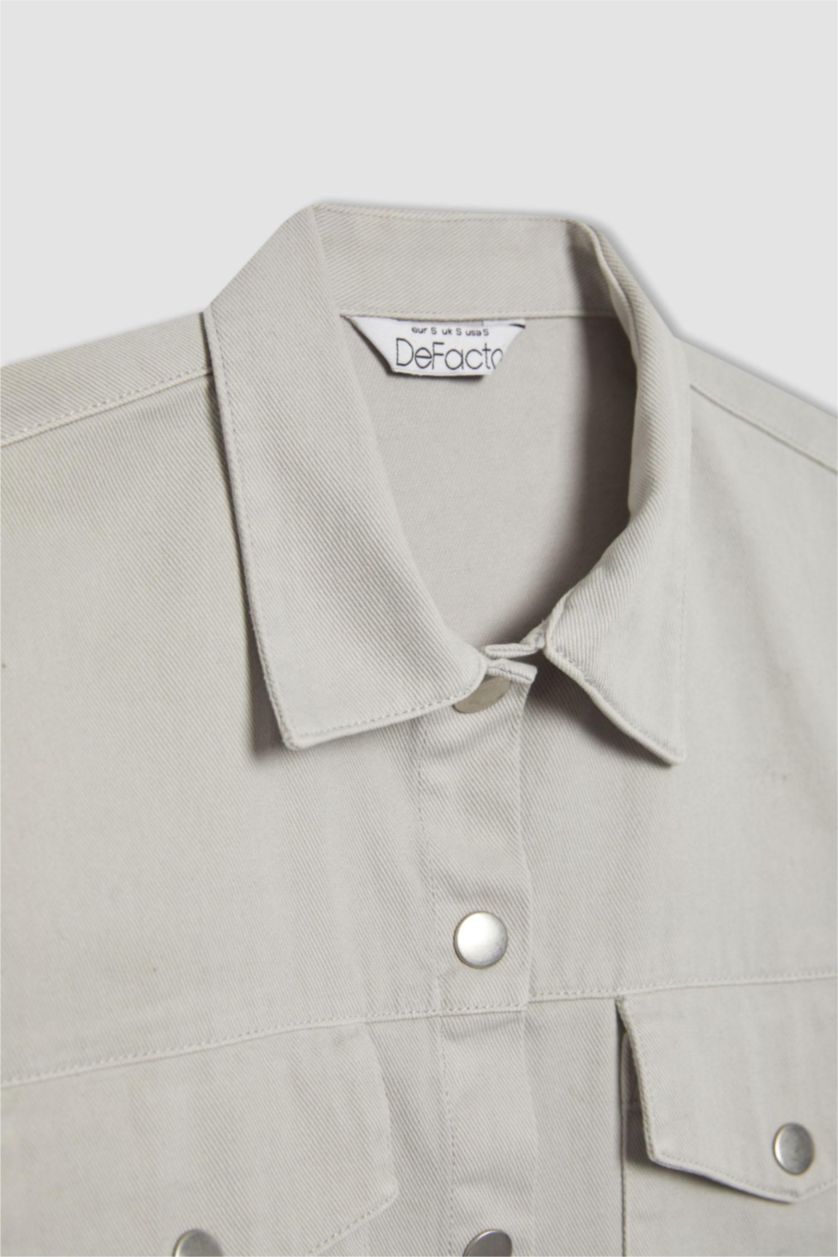 FEMME Gris Clair Chemise Oversize Gabardine Manches Longues