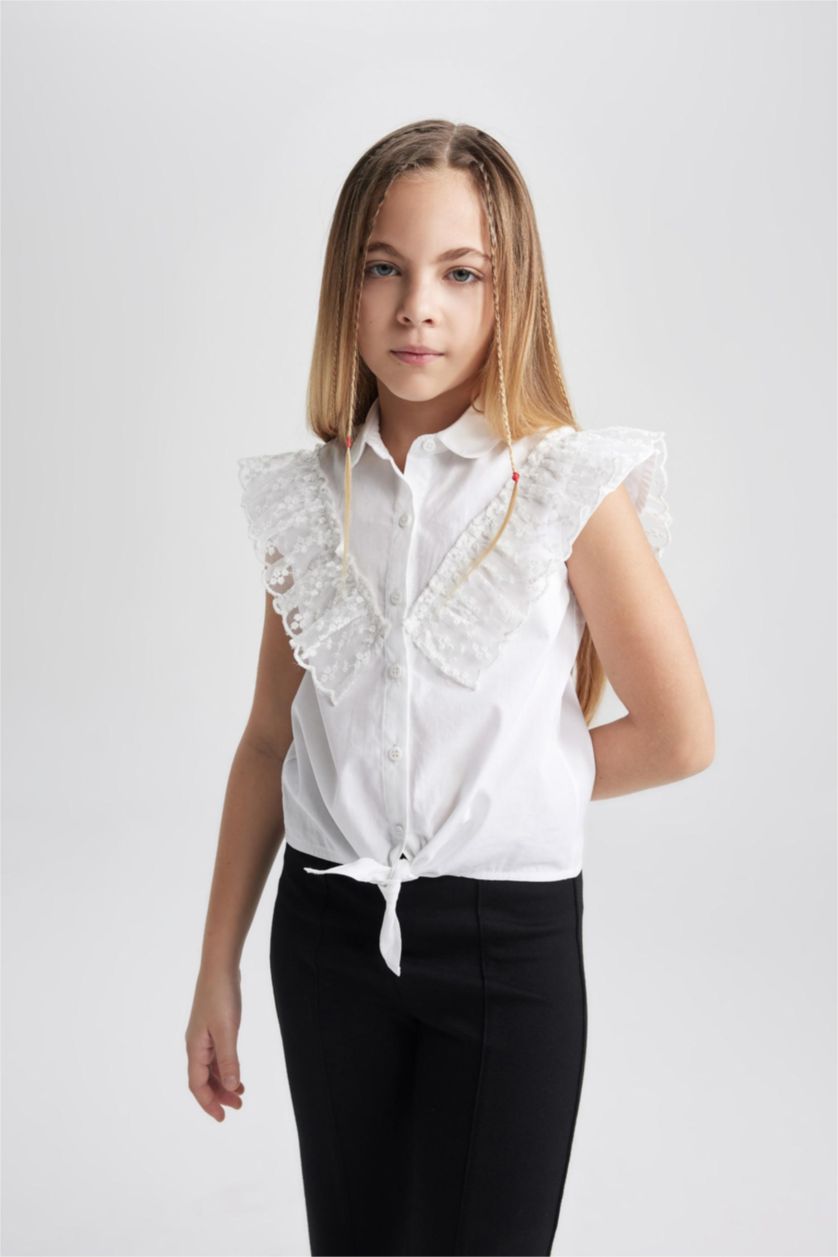GIRLS & TEENS White Girl Regular Fit Poplin Short Sleeve White Shirt
