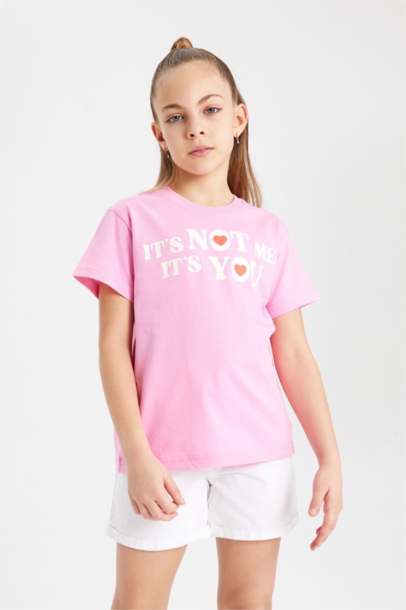 GIRLS & TEENS Pink Girl Printed Short Sleeve T-Shirt