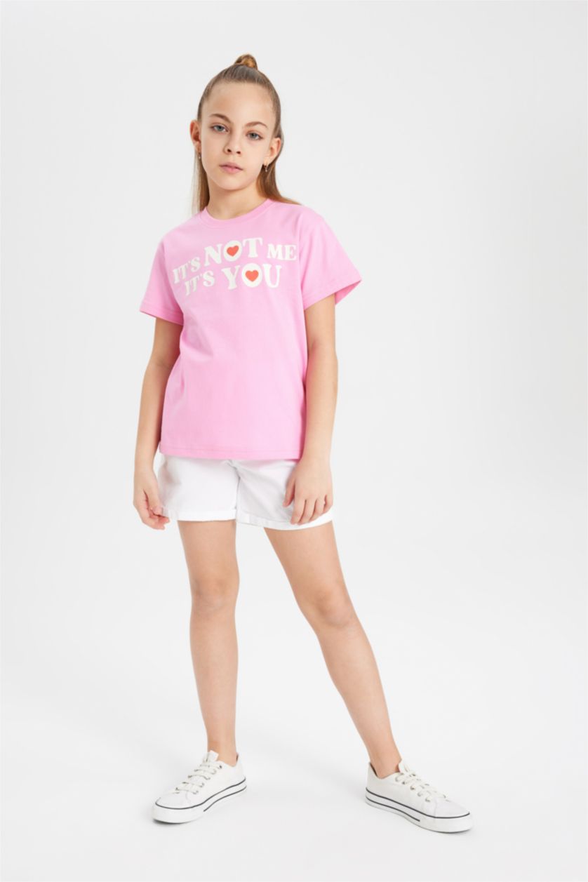 GIRLS & TEENS Pink Girl Printed Short Sleeve T-Shirt