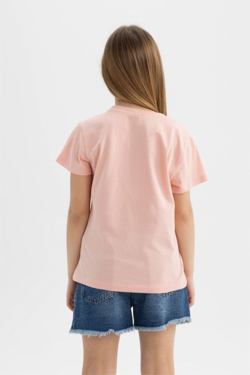 Girls & Teens Pink Girl Teddy Bear Printed Short Sleeve T-Shirt