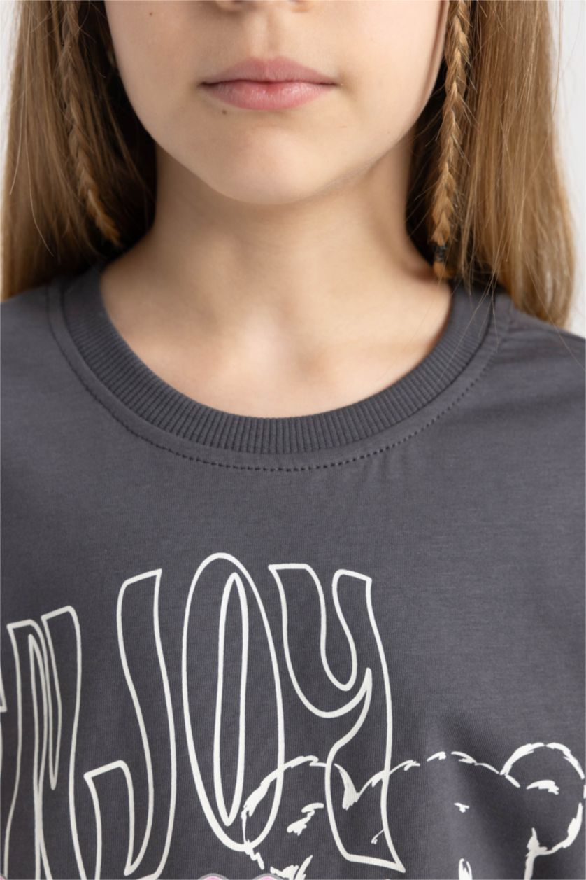 FILLES Anthracite T-shirt à col rond et manches courtes avec imprimé pour fille