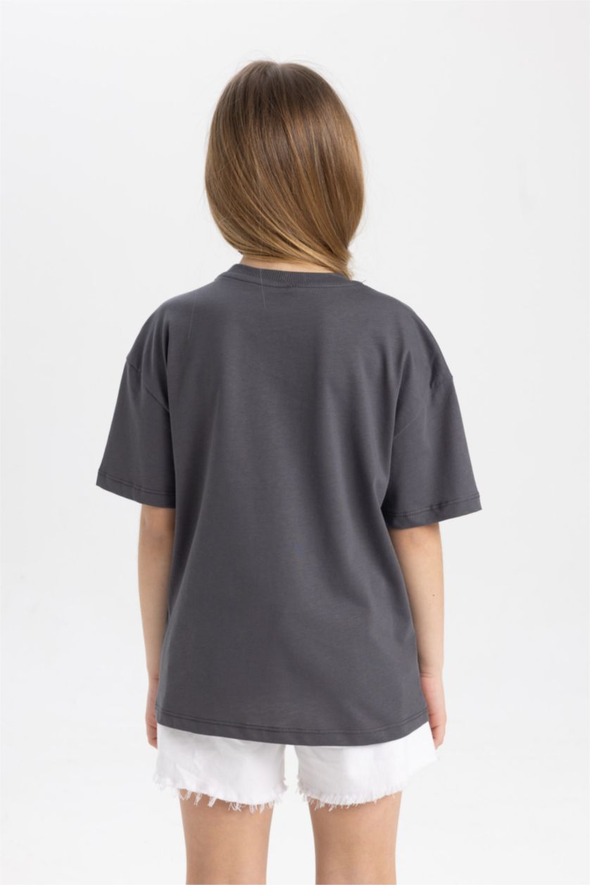 FILLES Anthracite T-shirt à col rond et manches courtes avec imprimé pour fille