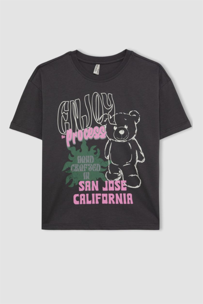 FILLES Anthracite T-shirt à col rond et manches courtes avec imprimé pour fille