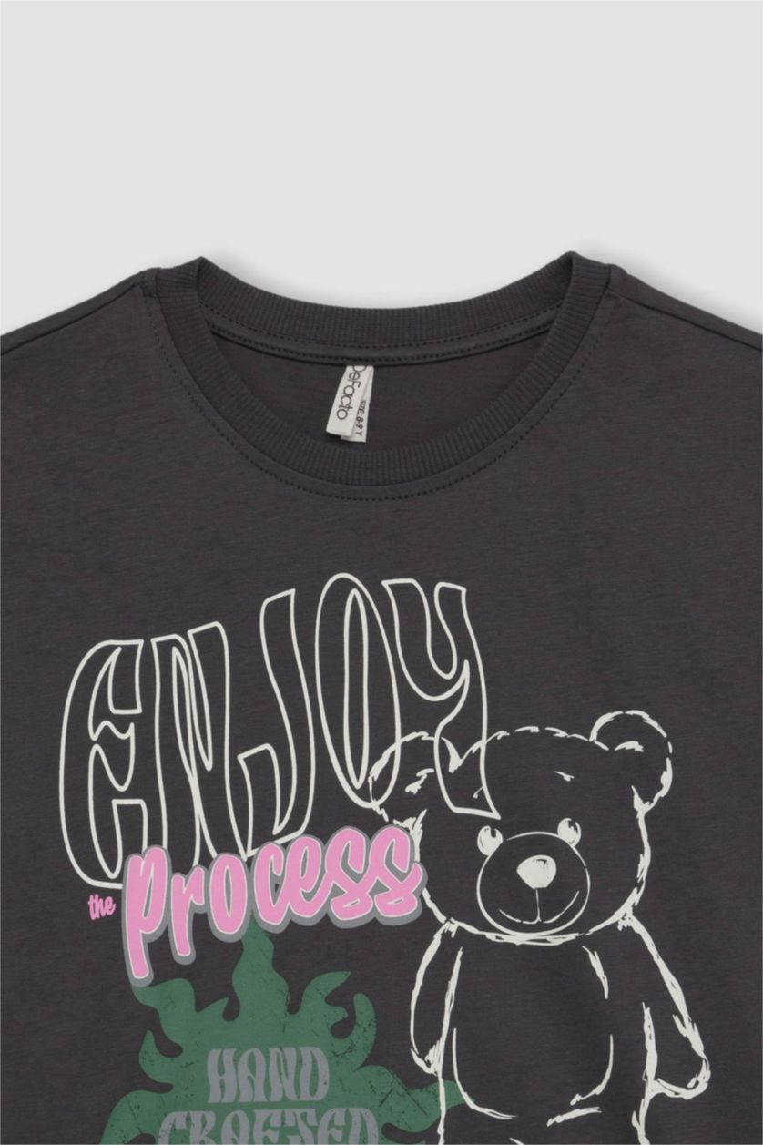 FILLES Anthracite T-shirt à col rond et manches courtes avec imprimé pour fille